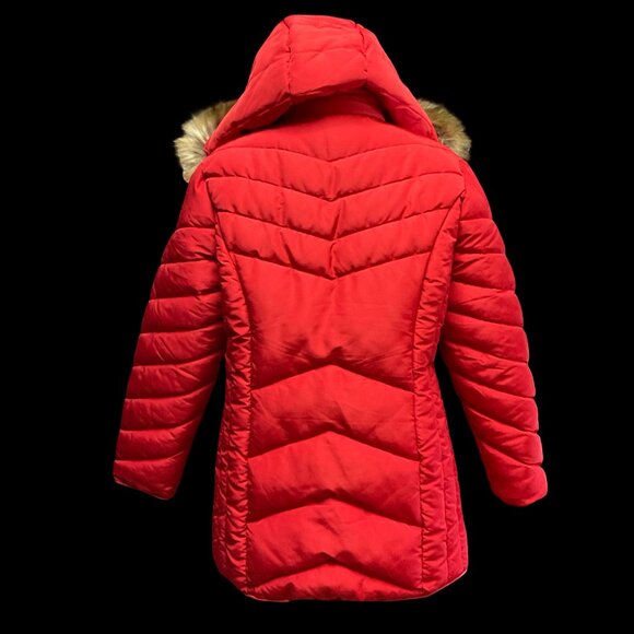 Red Puffer Coat w/ Faux Fur Hood - Picture 2 of 3